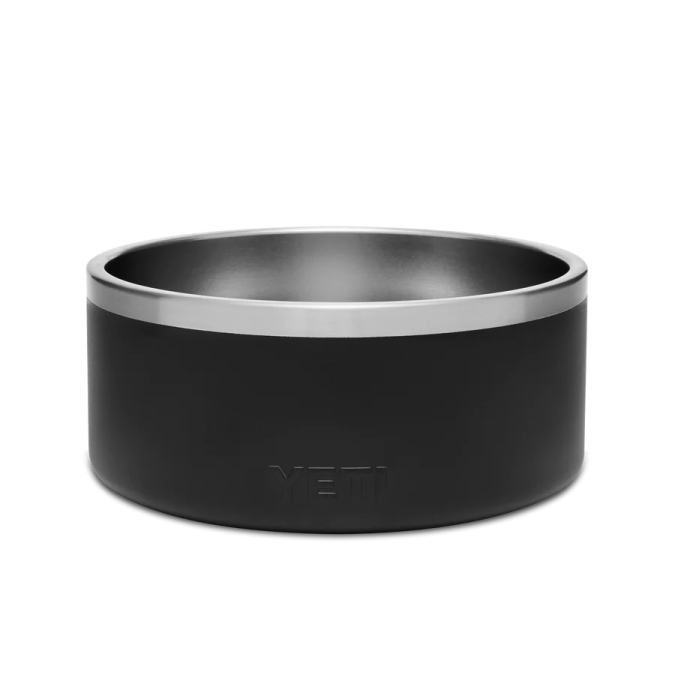 a black dog bowl with the lid open