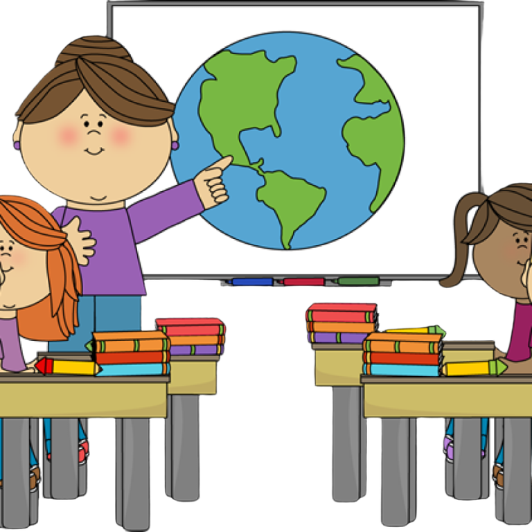 a group of children sitting at desks in front of a whiteboard