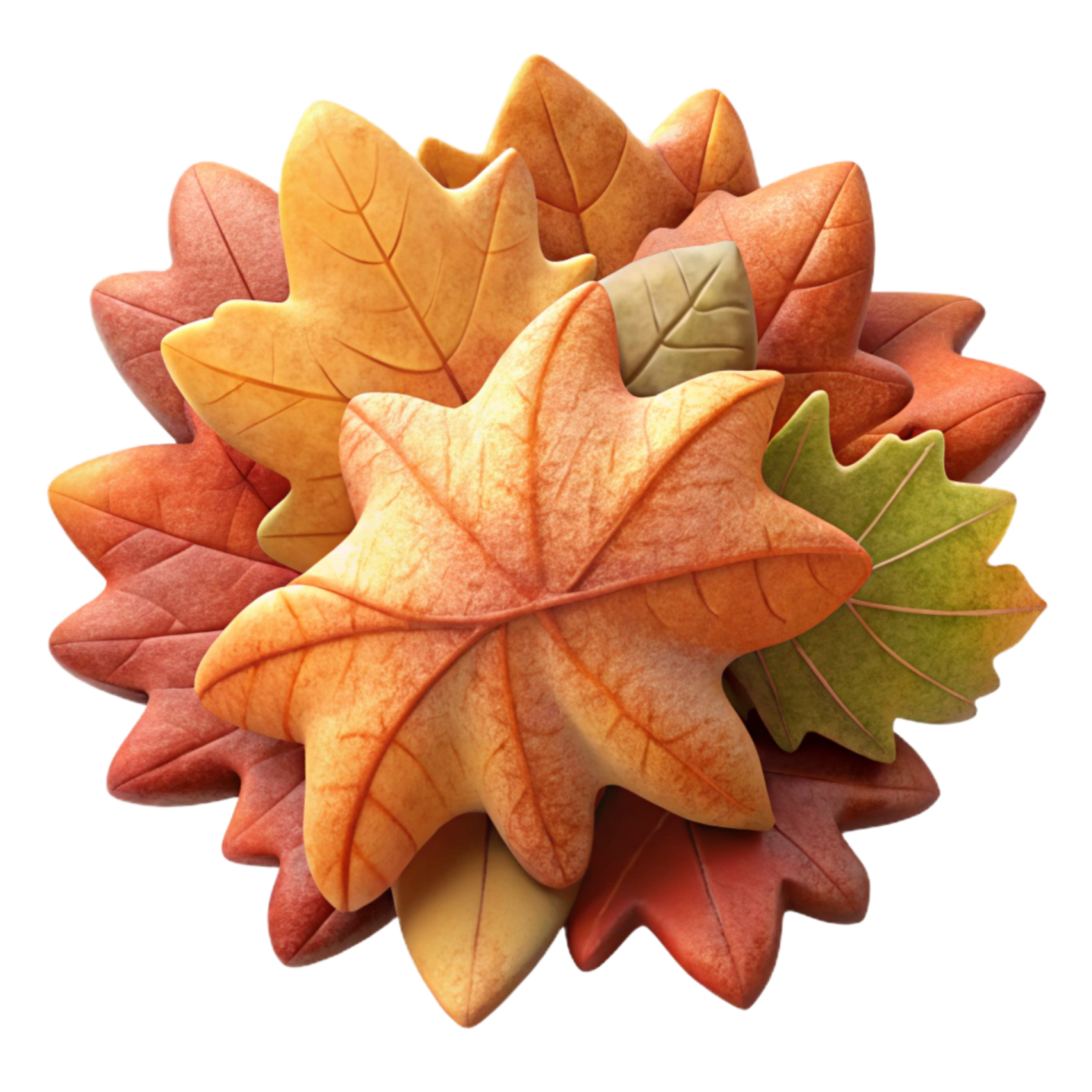 a pile of autumn leaves on a white background