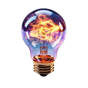 a light bulb with a fire inside it