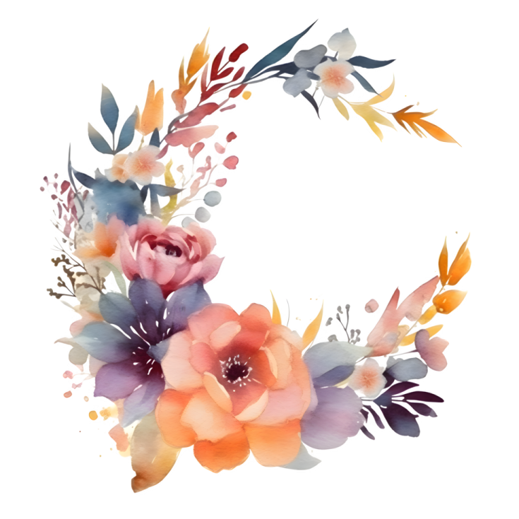 a watercolor floral wreath on a white background