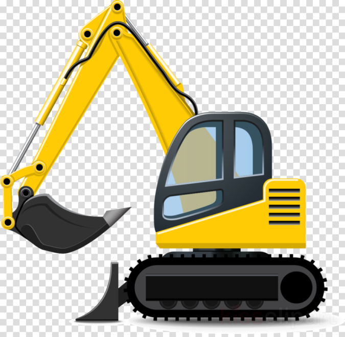 a yellow exor digger machine on a transparent background