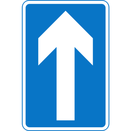 a blue sign with an arrow pointing up
