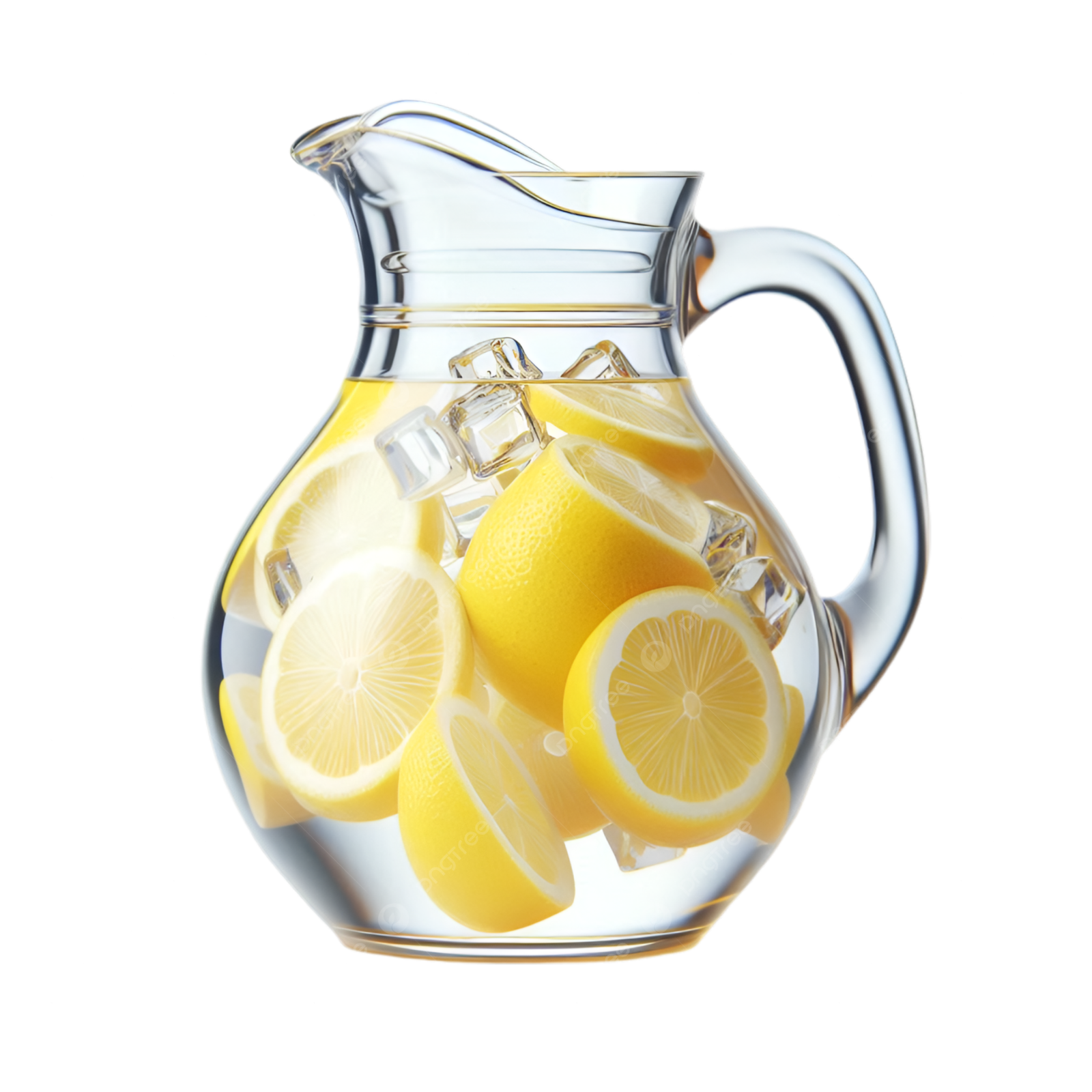 a pitcher filled with lemons and lemon slices