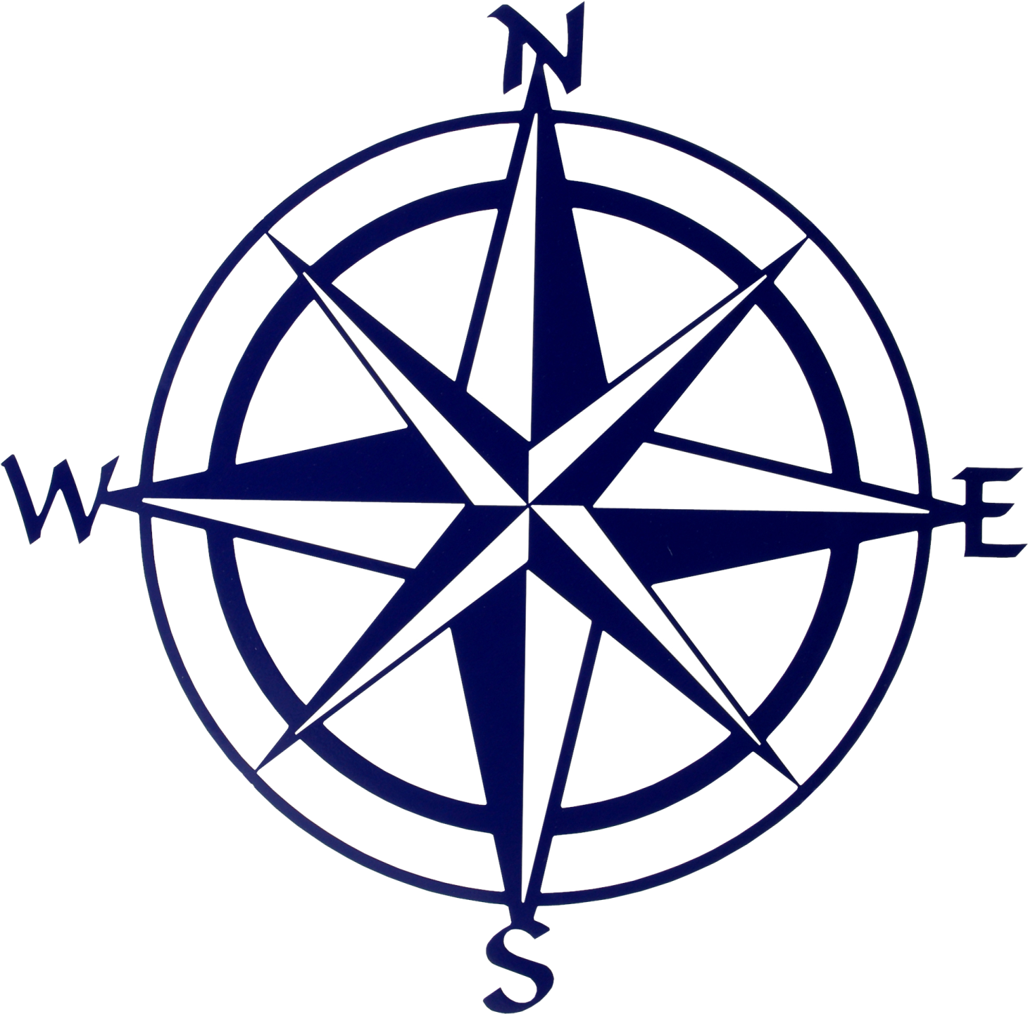 a blue and white compass on a white background