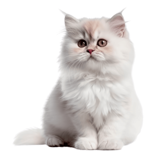 a white kitten sitting down with its eyes open