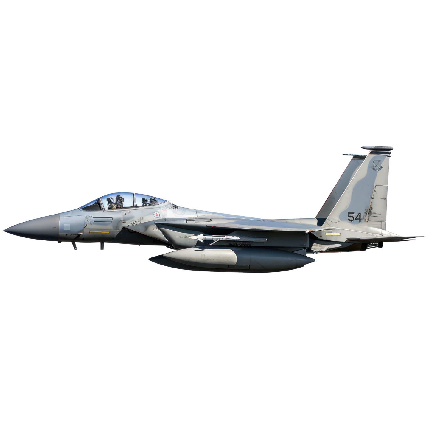 a jet flying in the sky on a white background