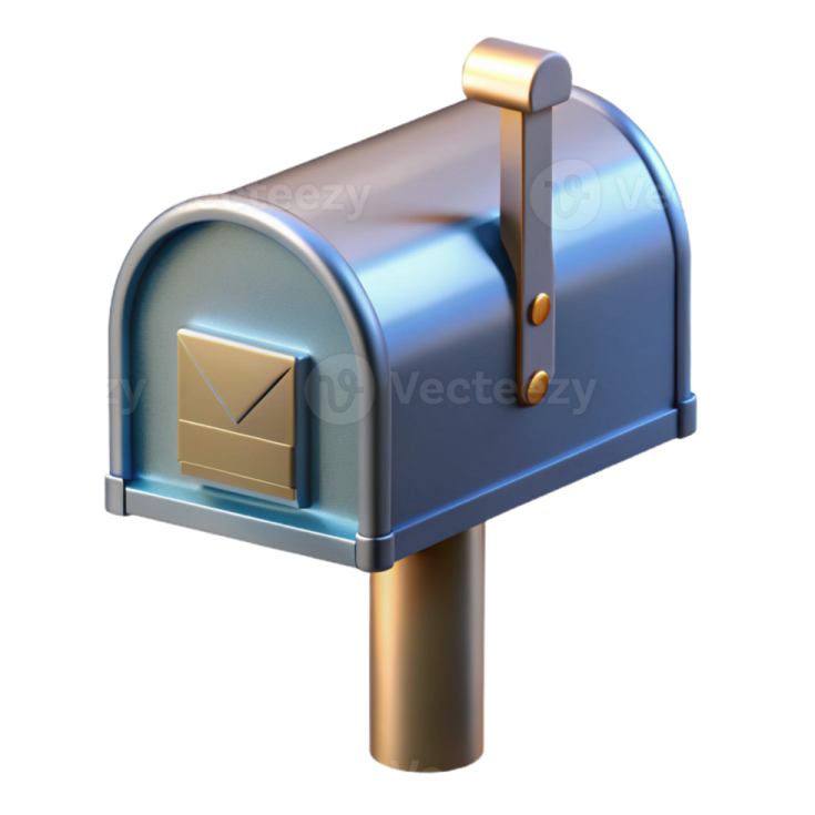a blue mailbox on a white background