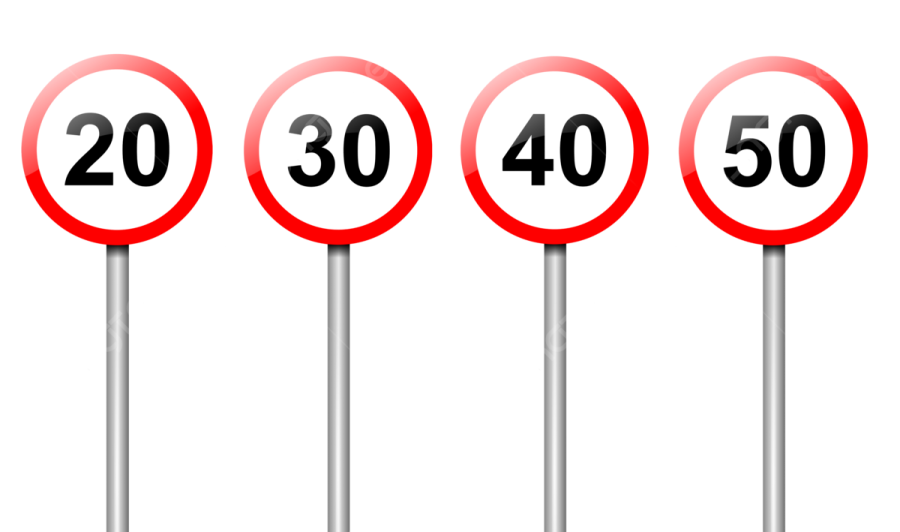 a set of four red and white numbered numbers