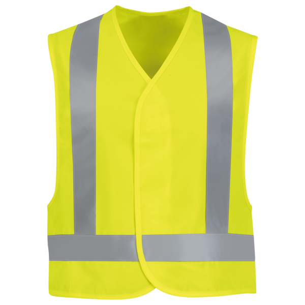 a yellow safety vest with reflective stripes