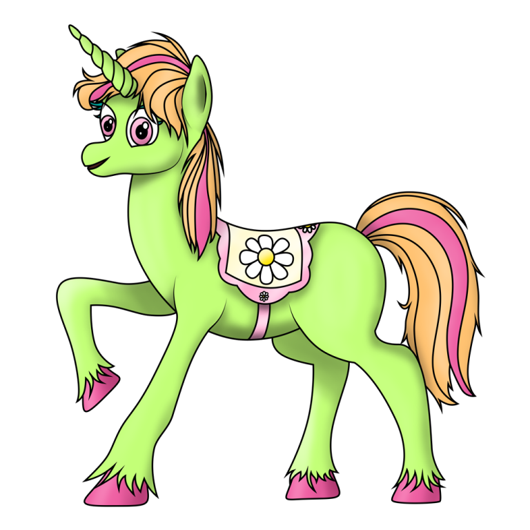 a green pony with pink manes