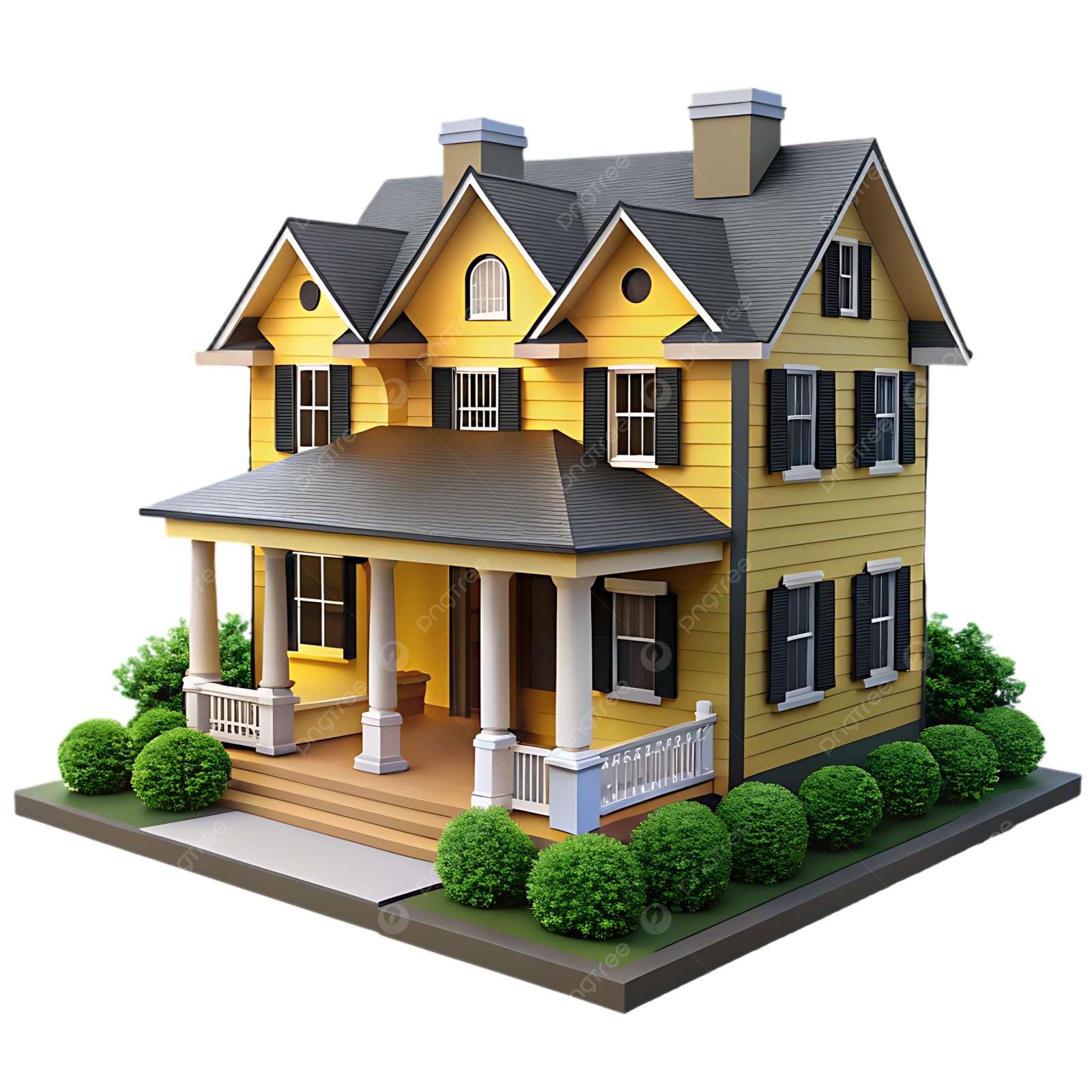 a small yellow house on a white background stock photo
