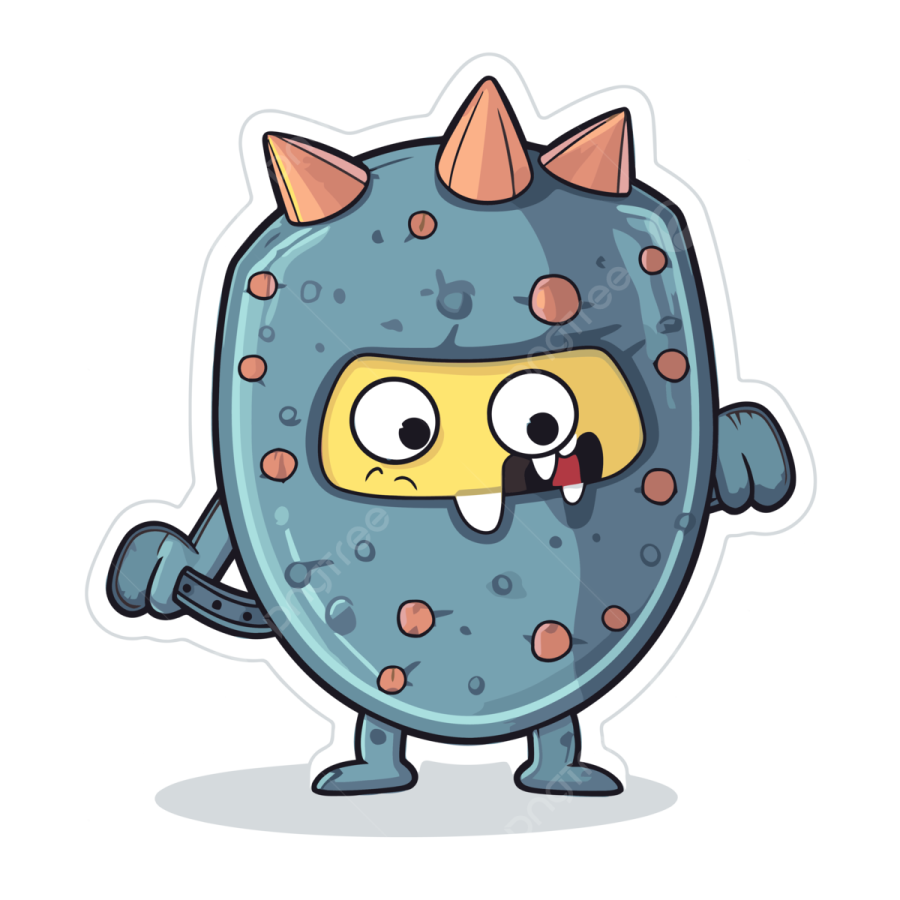 an illustration of a blue monster with orange spots on its face