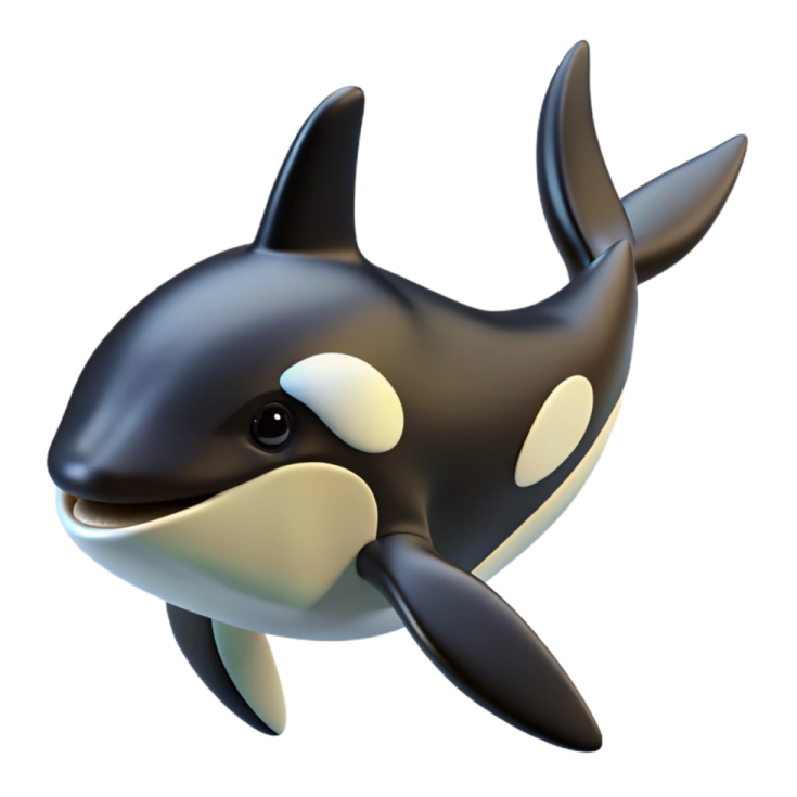 a black and white orca in the air