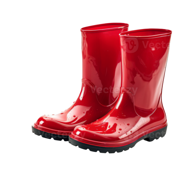 a pair of red rain boots on white background