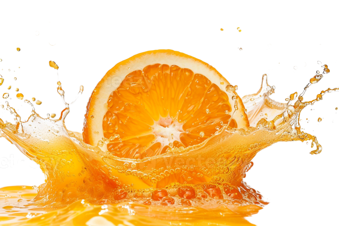 an orange is splashing into the water