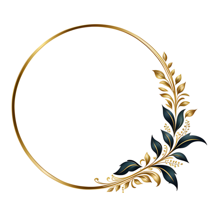 a gold circle frame with leaves and flowers