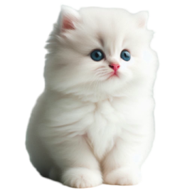 a white kitten with blue eyes sitting down