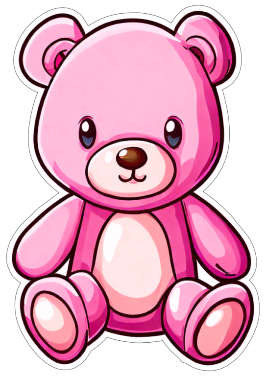 a pink teddy bear sticker on a white background