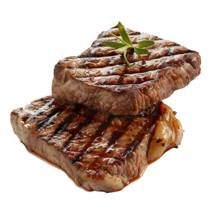 two pieces of steak with sauce on top
