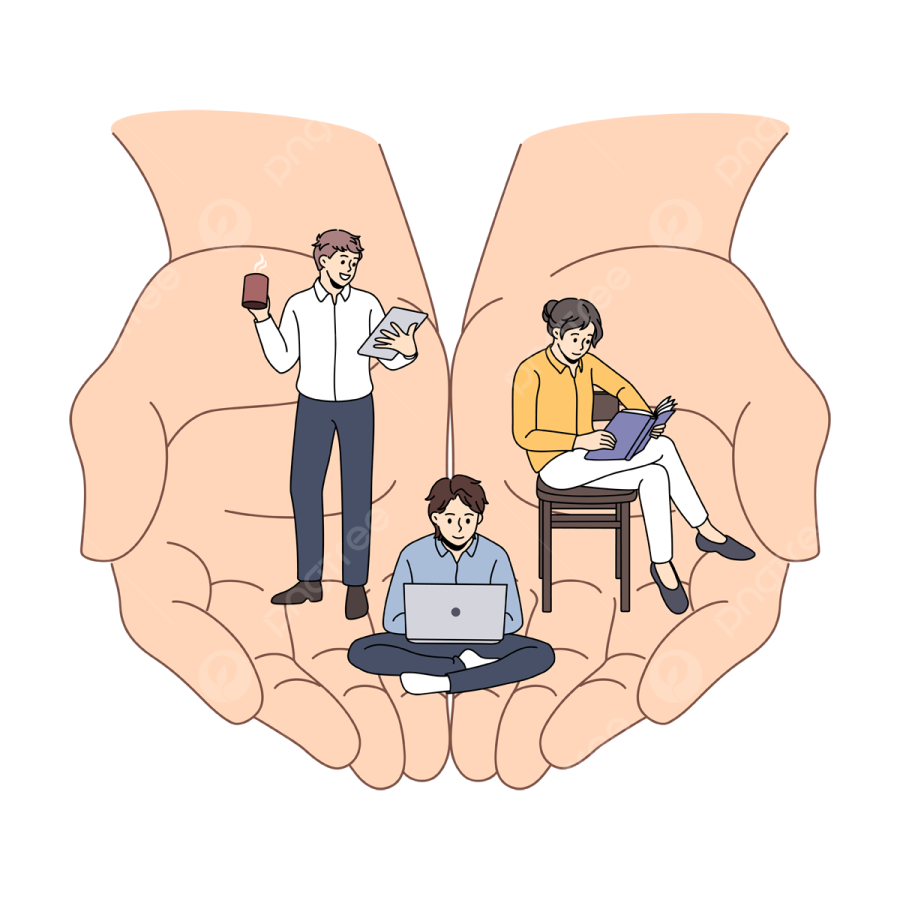 two people sitting in the palm of their hands