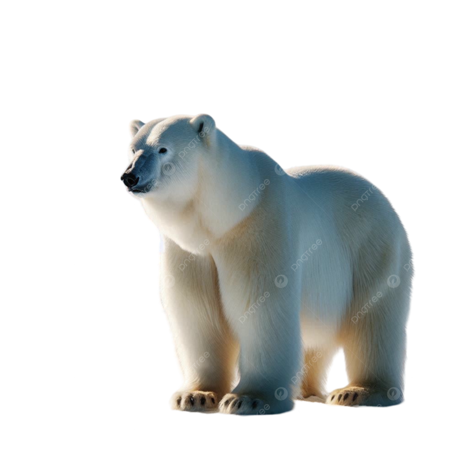 a polar bear standing in front of a white background