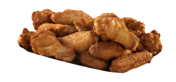 a pile of fried chicken on a white background