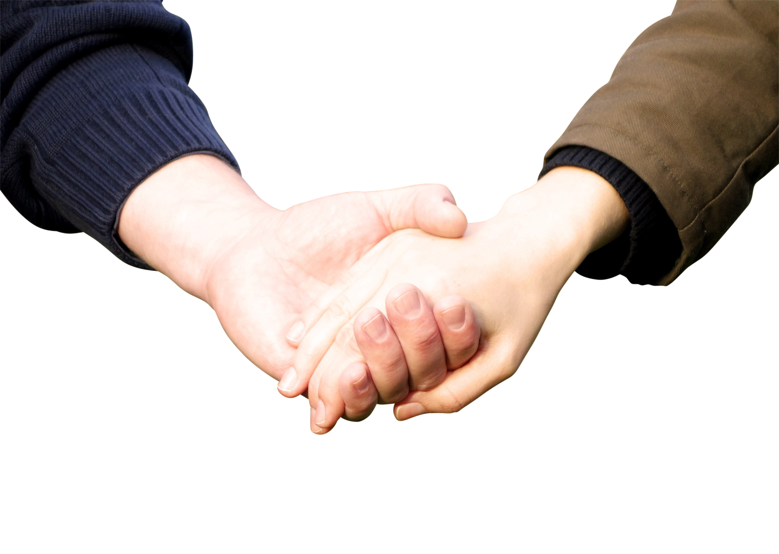 two people holding hands on a white background