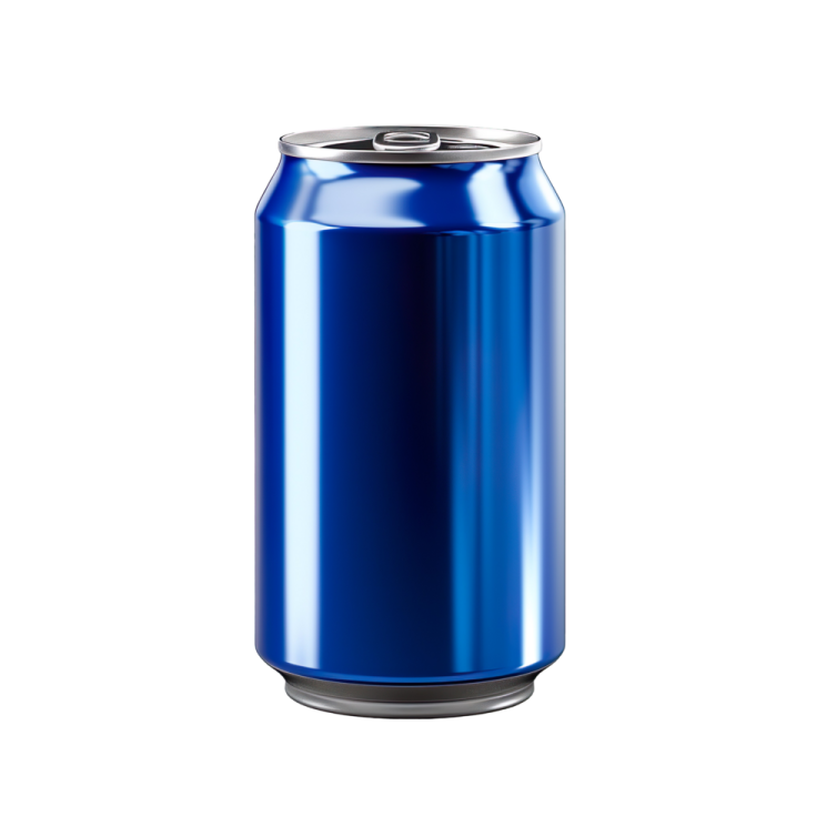 a blue can of soda on a white background