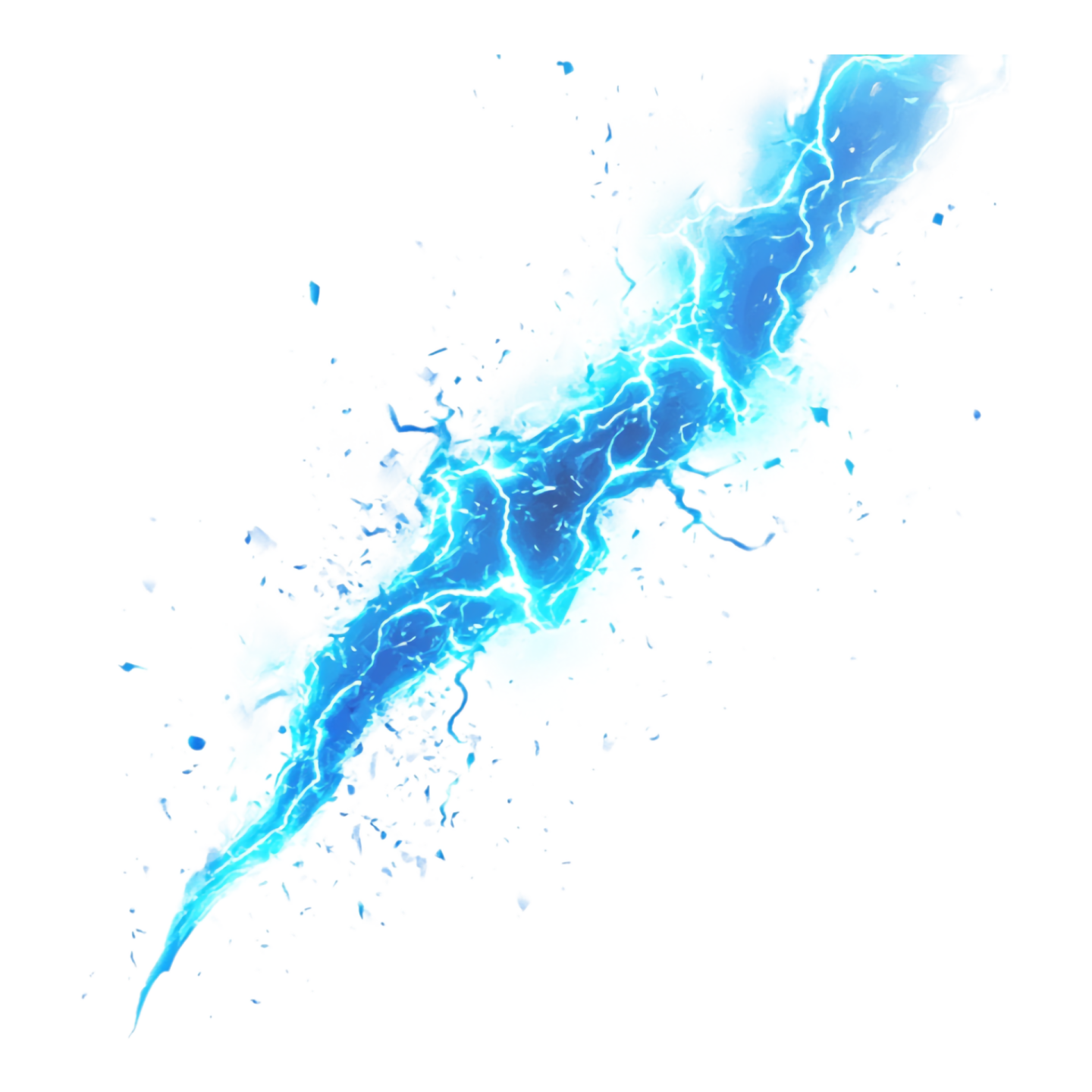 a blue lightning on a white background