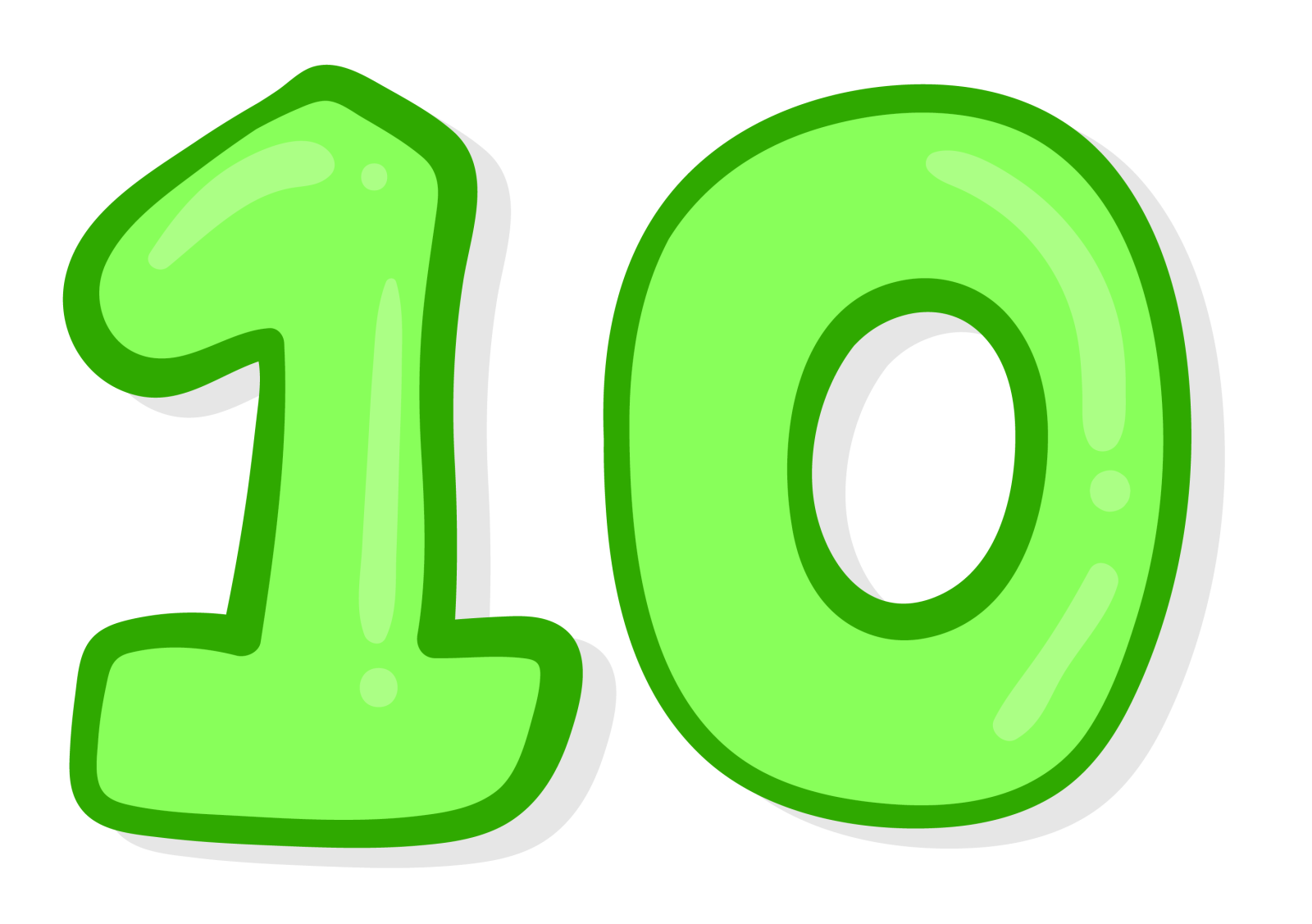 a green number 10 on a white background