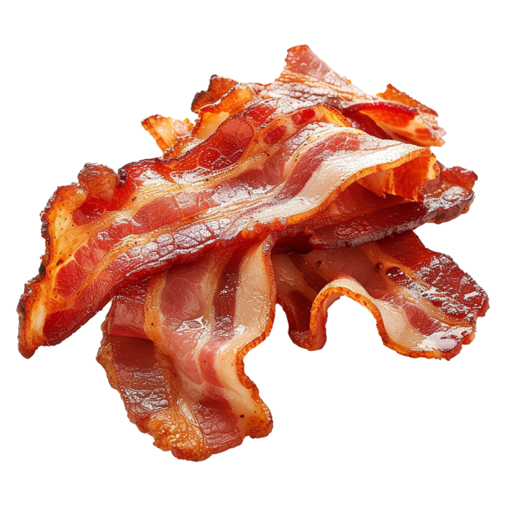 a pile of bacon on a white background