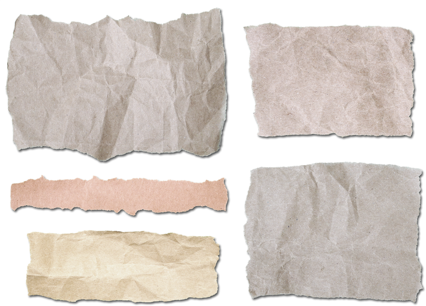 four pieces of torn paper on a white background