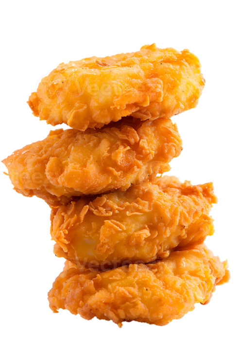 a pile of fried chicken on a white background