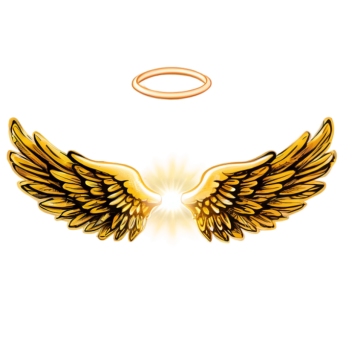 a golden angel with wings and halo