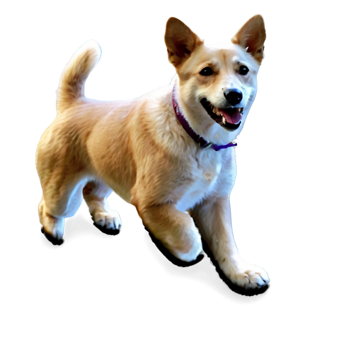 a small dog standing on a white surface