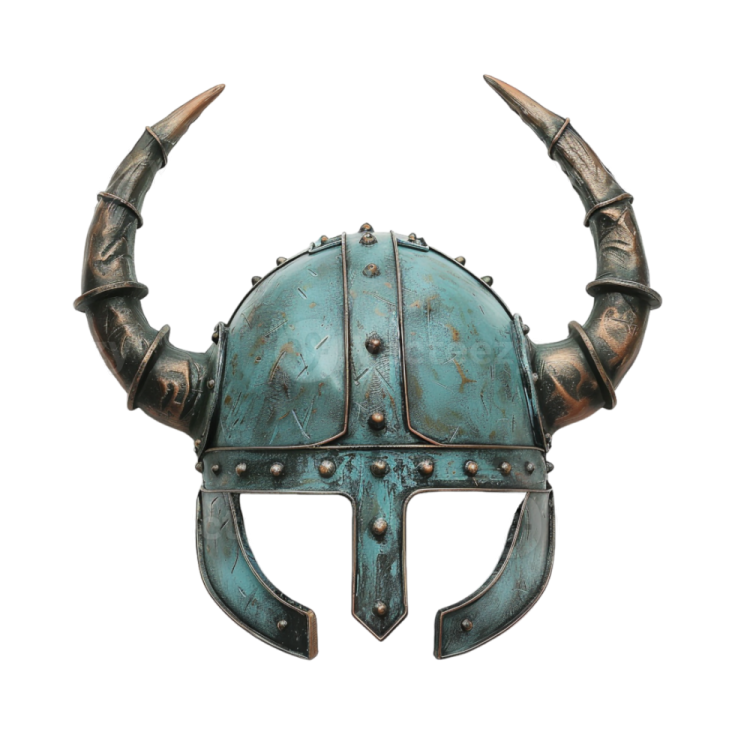 a bronze helmet with horns and horns