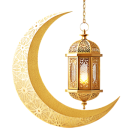 a crescent with a lantern hanging on it