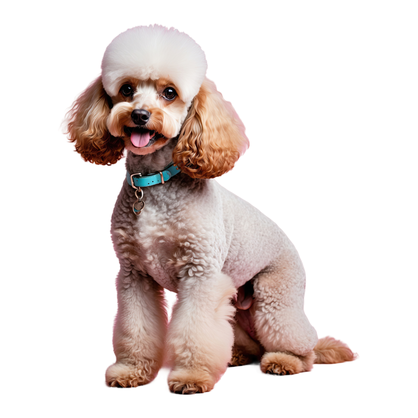 a small white dog sitting on a white surface
