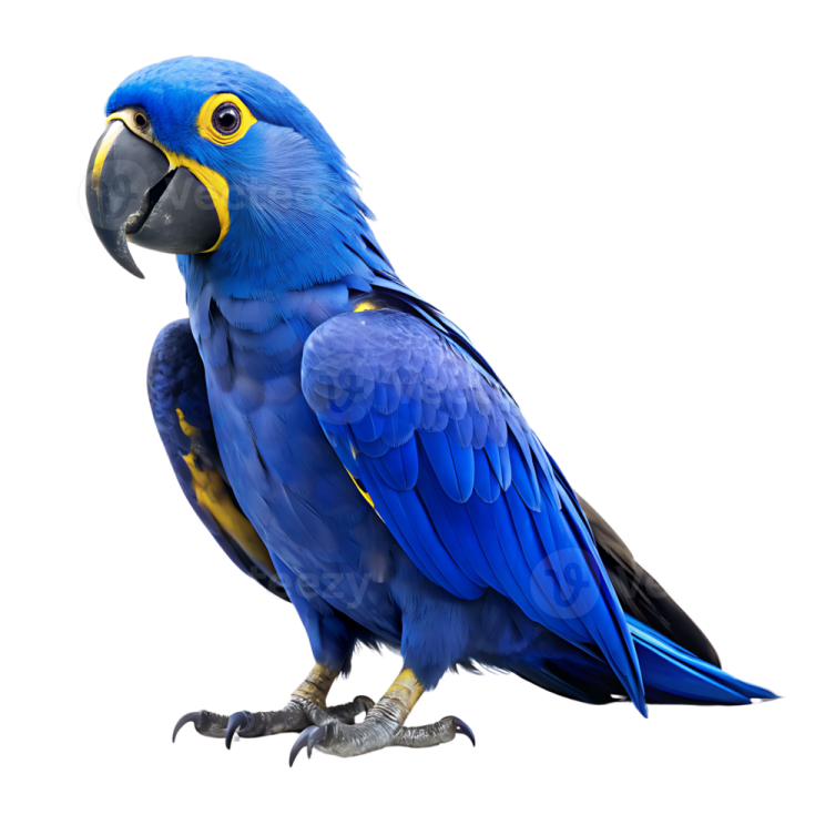a blue and yellow parrot on a white background