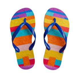 a pair of colorful flip flops