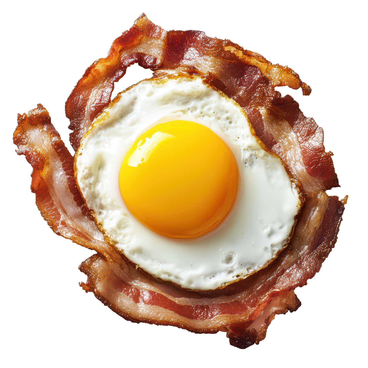 bacon and an egg on a white background
