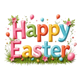 a happy easter message with eggs and flowers