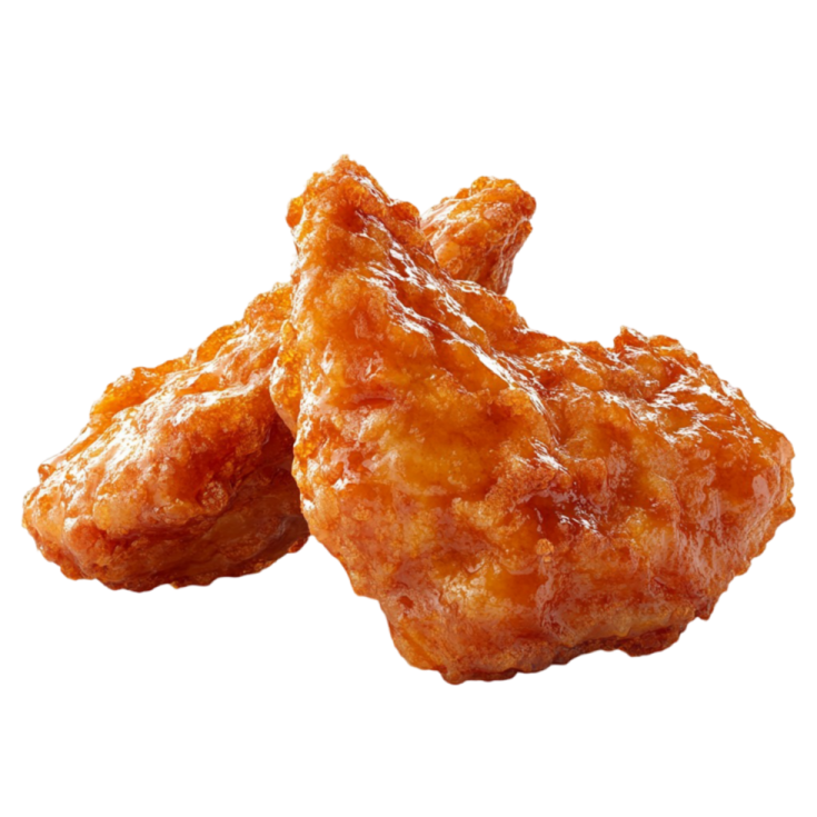 two pieces of chicken on a white background