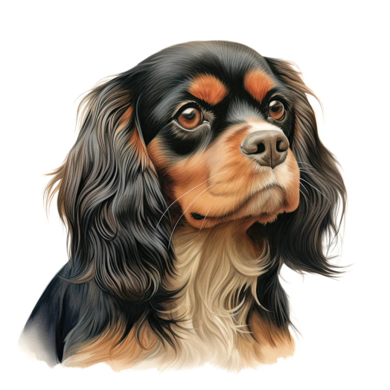 a painting of a dog with long hair