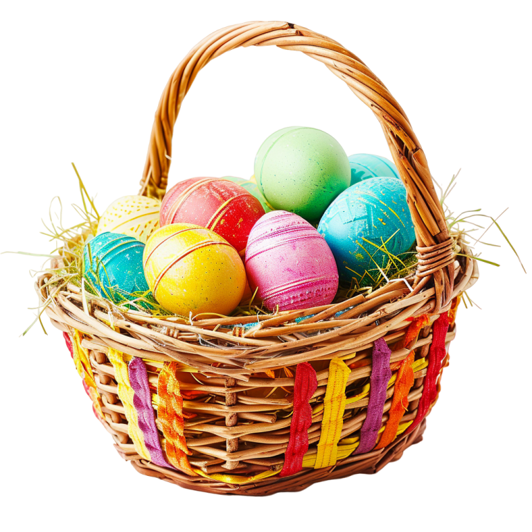 a basket filled with colorful easter eggs