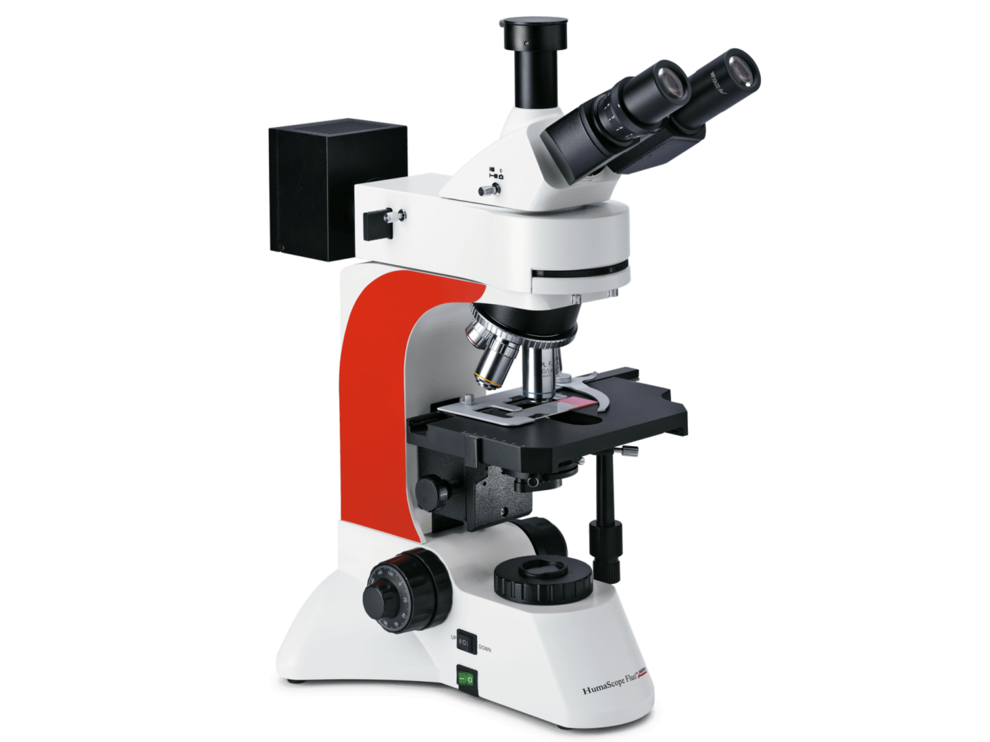 a microscope microscope with a red and white background