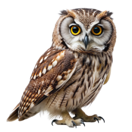 an owl sitting on top of a white surface