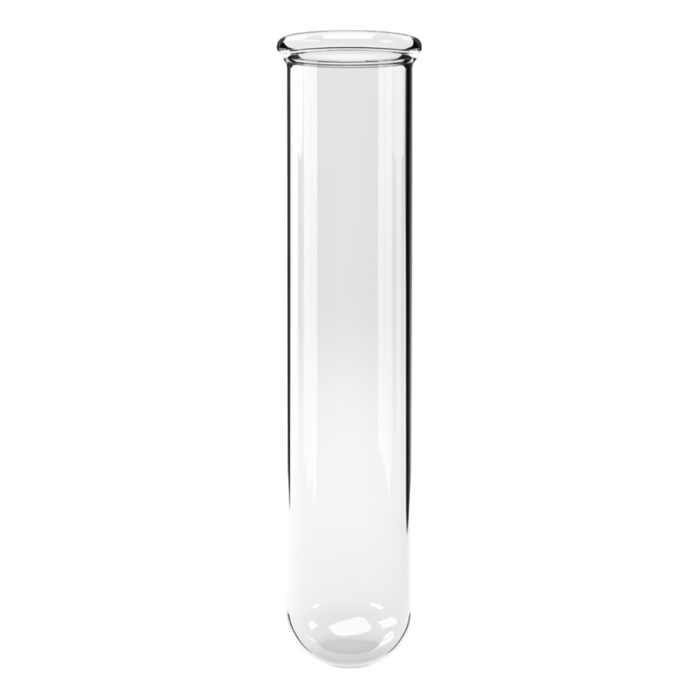 a tall glass vase with a white base
