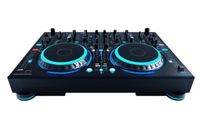 a dj controller with blue lights on it